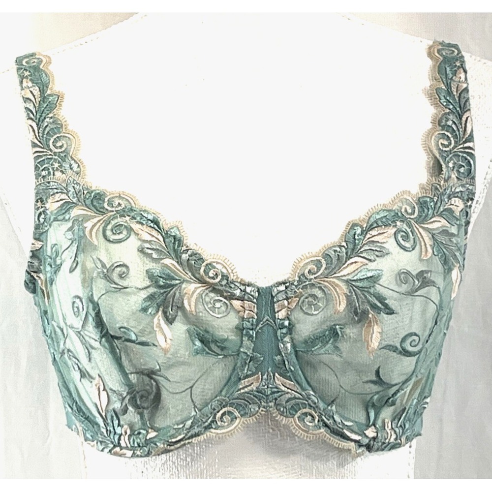 Soma Bra Balconette Size 34DD Bra Lace Underwire Green Sheer